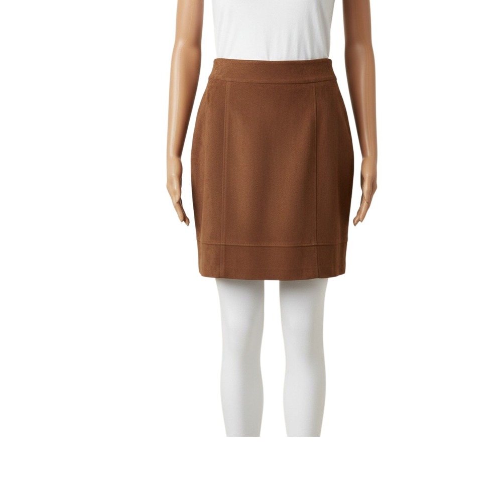Norton McNaughton Petites Faux Suede Pencil Skirt 14P Brown Stretch Microfiber